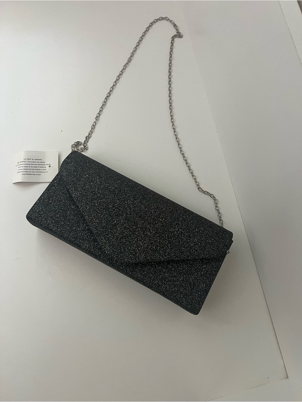 Elegant Black Glitter Envelope Clutch with Chain Strap